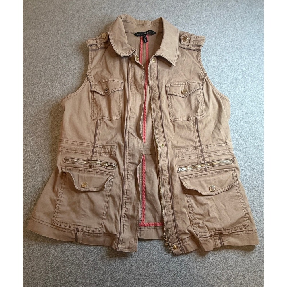 White House Black Market Khaki Tan Blazer Jacket 14P Peplum Stretch 14P